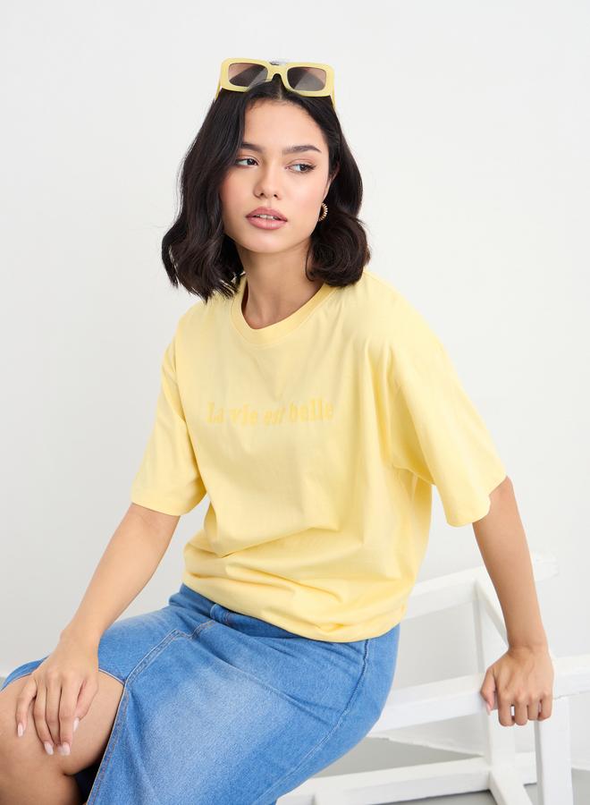 Styli Slogan Print Longline Oversized T-Shirt - Image 5